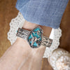 Western Cowgirl Bull Head Statement Bangle Bracelet – Silver & Turquoise