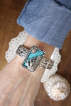 Western Cowgirl Cactus Statement Bangle Bracelet – Silver & Turquoise