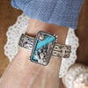 Western Cowgirl Cactus Statement Bangle Bracelet – Silver & Turquoise
