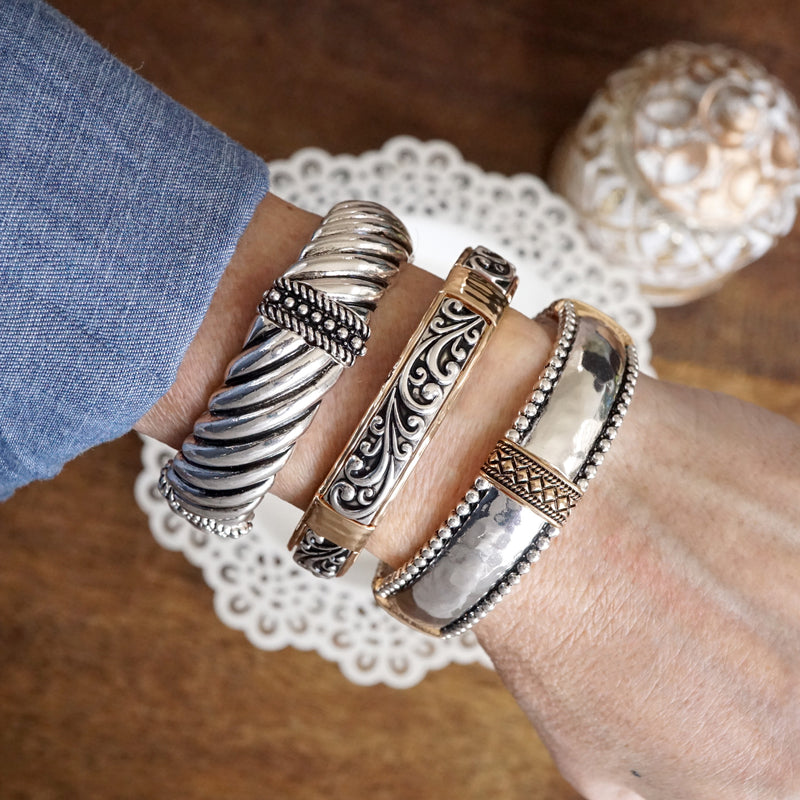Timeless Filigree Stretch Bangles – Silver or Two-Tone
