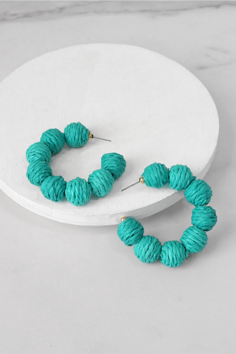 Raffia Hoop Earrings Hot Pink Teal Green Multi