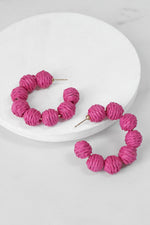 Raffia Hoop Earrings Hot Pink Teal Green Multi