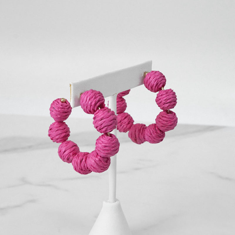 Raffia Hoop Earrings Hot Pink Teal Green Multi