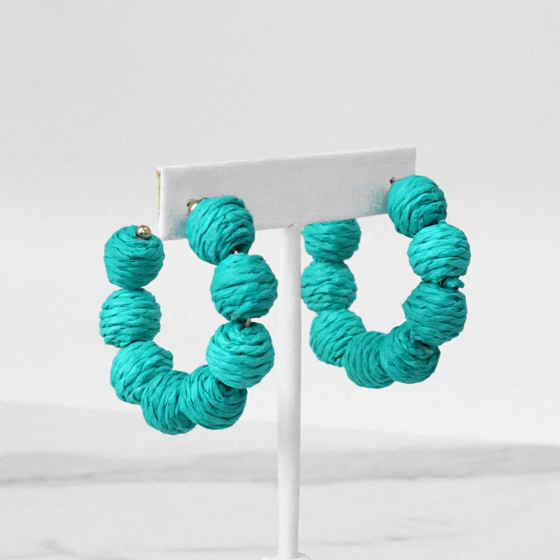 Raffia Hoop Earrings Hot Pink Teal Green Multi