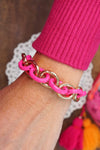 Chunky Chain Bracelet in Shiny Gold and Fuchsia