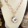 Gilded Radiance – Chunky Ring Chain Necklace with Sparkly Crystal