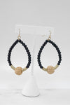 Wood Beads Raffia Teardrop Earrings gold tone Boho style