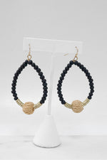 Wood Beads Raffia Teardrop Earrings gold tone Boho style