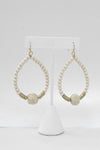 Wood Beads Raffia Teardrop Earrings gold tone Boho style