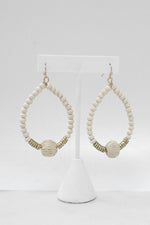 Wood Beads Raffia Teardrop Earrings gold tone Boho style