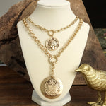 Multi-Layer 2-in-1 Coin Lariat Statement Necklace – Worn Gold