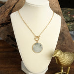 Semi-Precious Disc Pendant Front Toggle Chain Necklace