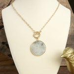 Semi-Precious Disc Pendant Front Toggle Chain Necklace