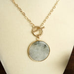 Semi-Precious Disc Pendant Front Toggle Chain Necklace