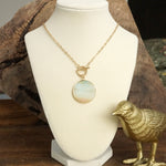 Semi-Precious Disc Pendant Front Toggle Chain Necklace
