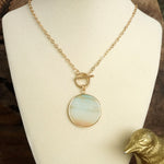 Semi-Precious Disc Pendant Front Toggle Chain Necklace