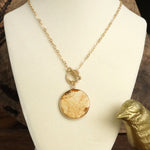 Semi-Precious Disc Pendant Front Toggle Chain Necklace