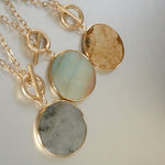 Semi-Precious Disc Pendant Front Toggle Chain Necklace