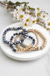 Bracelets stack of 4 piece beaded with Blue Semi Precious stones glass wooden and golden beads