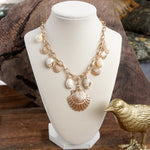 Multi-Charm Sea Life Statement Necklace with Shells and Golden Charms
