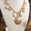 Multi-Charm Sea Life Statement Necklace with Shells and Golden Charms