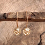 Boho Hoop Earrings with a Small Coin in Worn Gold