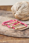Boho Bracelets Stacks Wood and Metal Beads Pink White Neutral Gold
