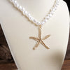 Sea Life Pearl Necklace with Starfish Statement Pendant