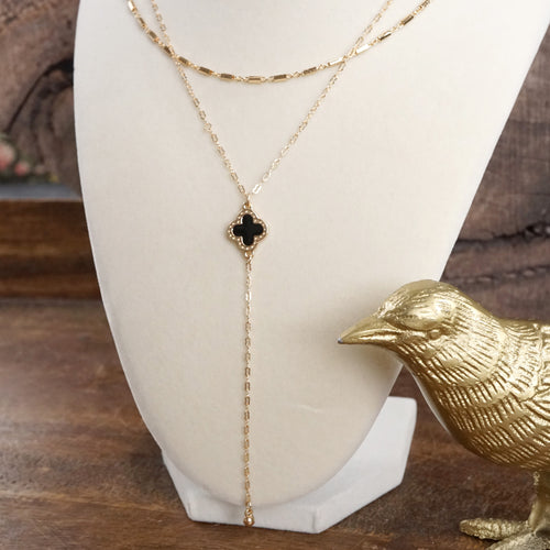 Clover Lariat Dainty Layered Necklace – Gold Tone & Color Options
