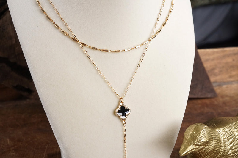 Clover Lariat Dainty Layered Necklace – Gold Tone & Color Options