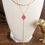 Clover Lariat Dainty Layered Necklace – Gold Tone & Color Options