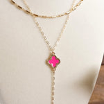 Clover Lariat Dainty Layered Necklace – Gold Tone & Color Options