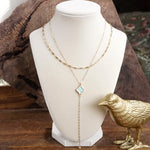 Clover Lariat Dainty Layered Necklace – Gold Tone & Color Options