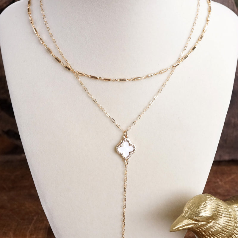 Clover Lariat Dainty Layered Necklace – Gold Tone & Color Options