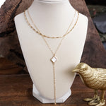 Clover Lariat Dainty Layered Necklace – Gold Tone & Color Options