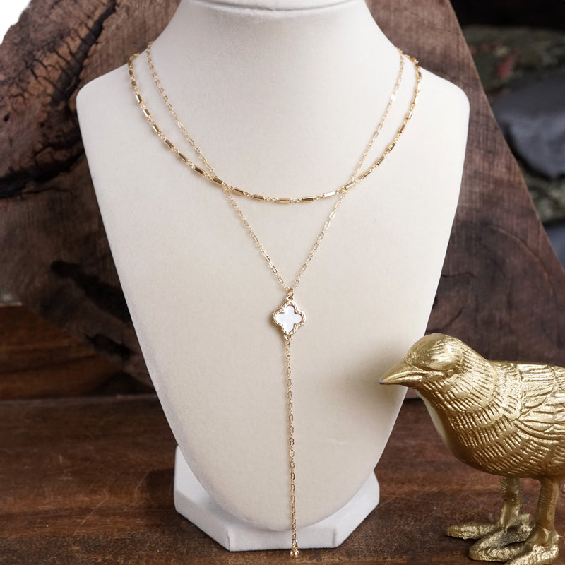 Clover Lariat Dainty Layered Necklace – Gold Tone & Color Options