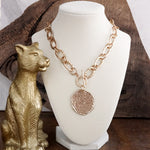 Nomad Glow – Front Toggle Statement Necklace with Hammered Disc