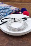 Stretchy Bracelets Stack with Iridescent Rhinestones Silver tone