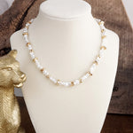 Golden Drift – Dainty Necklace with Faux Pearls and Nugget Beads