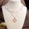 Elegant Classic 2-in-1 Pearls & Chain Necklace with Clover Pendant