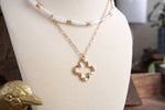 Elegant Classic 2-in-1 Pearls & Chain Necklace with Clover Pendant