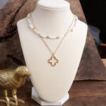 Elegant Classic 2-in-1 Pearls & Chain Necklace with Clover Pendant