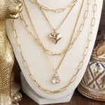 Hearts Entwined – 5-in-1 Layered Necklace with Hammered Heart & Teardrop Crystal