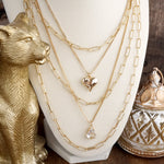 Hearts Entwined – 5-in-1 Layered Necklace with Hammered Heart & Teardrop Crystal