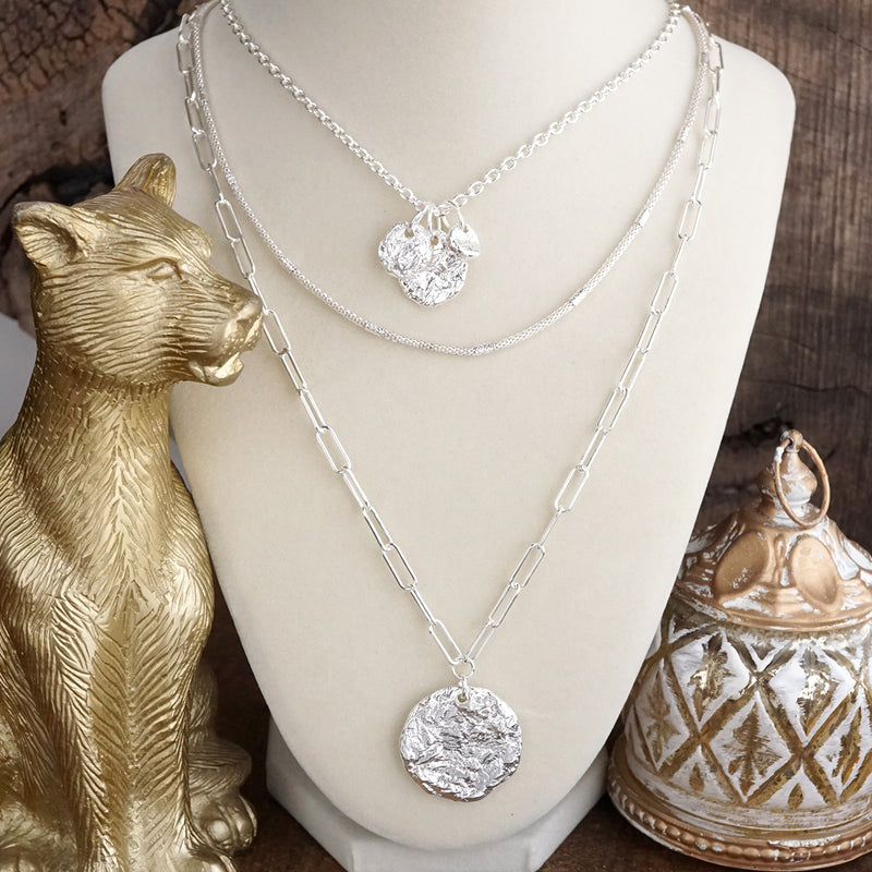 Treasure Trio – 3-in-1 Layered Hammered Coins Necklace