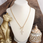 Radiant Devotion – Crystal Cross Toggle Necklace in Gold