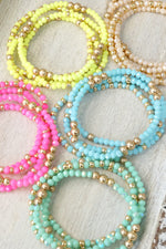 Colorful and Gold tone beads bracelet stack of 3 bracelets