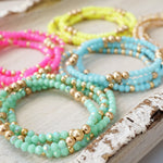 Colorful and Gold tone beads bracelet stack of 3 bracelets