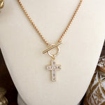 Radiant Devotion – Crystal Cross Toggle Necklace in Gold
