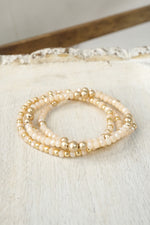 Colorful and Gold tone beads bracelet stack of 3 bracelets